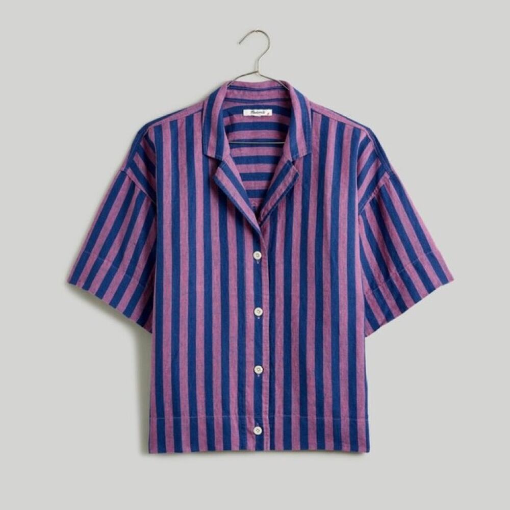 Madewell Linen Camp Shirt Large Twilight Detmer Stripe